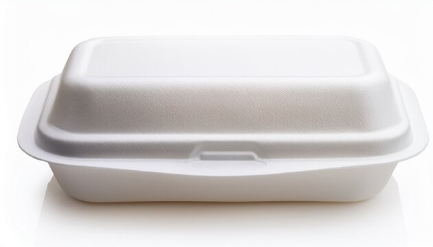 closed white styrofoam food container isolated on a white background