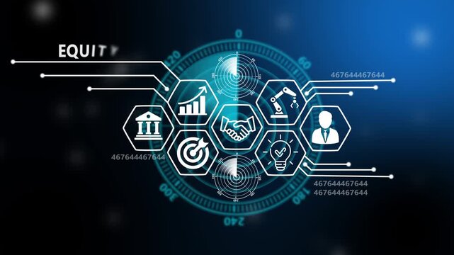 Equity Management and Digital Transformation Technology Background. Digital Rader searching system concept. signal waves, searching icon. 4k video
