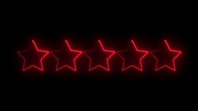 Neon Star Rating Animation.Five star rating icon animated video, animation video isolated on alpha channel background.