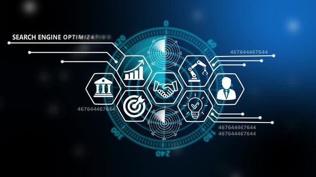 Search engine optimization Management and Digital Transformation Technology Background. Digital Rader searching system concept. signal waves, searching icon. 4k video