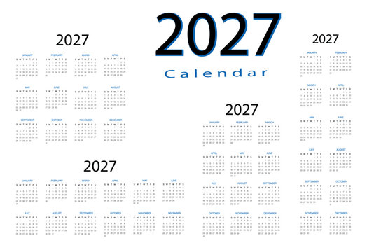 Collection of calendars 2027 with four orientations with blue colour month name