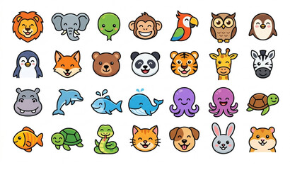 Obraz premium Large animal emoticon vector pack with cartoon bird reptile and mammal icon characters