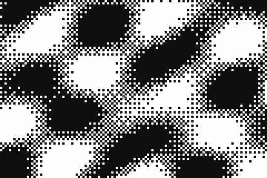 Abstract black and white halftone pattern with irregular dot gradients dots