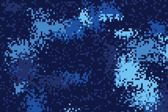 Blue digital camouflage pattern with pixelated texture and abstract blue camo abstract pattern