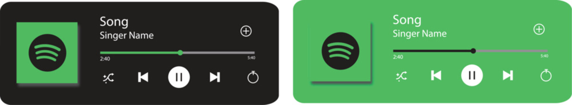 Spotify Music Player UI Mockup with Playlist Album Cover Playback. spotify Mobile podcast application interface with playback controls. Spotify Style Music Player UI Template and Mockup with Play Butt