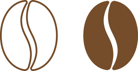 Brown coffee beans icon set with line and filled styles © MstSajeda