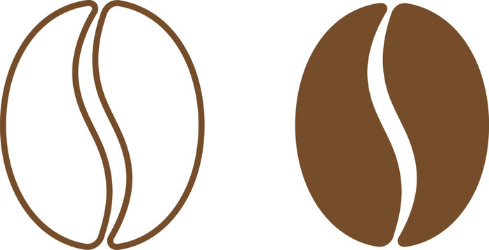 Brown coffee beans icon set with line and filled styles