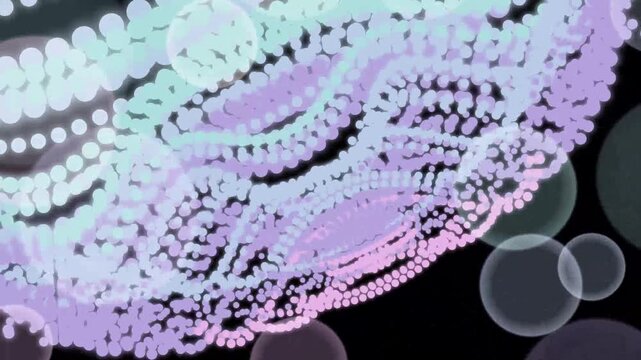 Colorful digital wave pattern with gradient dots on black background
