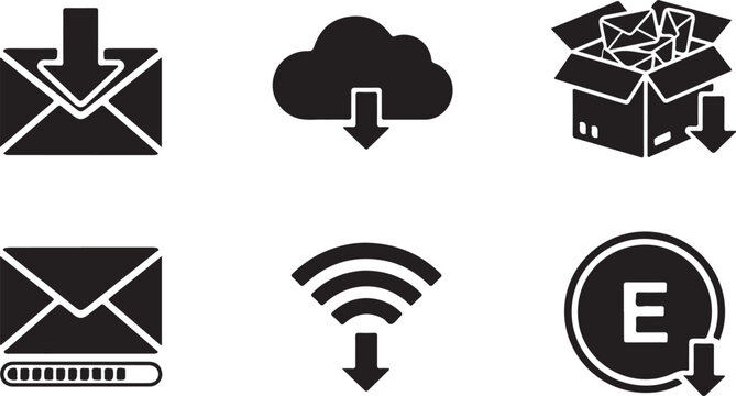 Download icons set including email cloud box computer wifi and e mail symbols