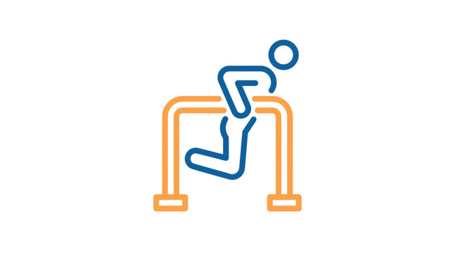 A simple, stylized icon depicting a person performing an exercise on parallel bars, symbolizing fitness and training.