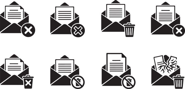 Email icons with different statuses on transparent background
