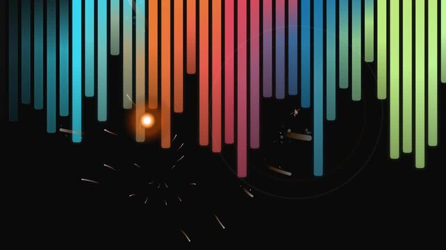 Colorful sound wave pattern with vinyl record on black