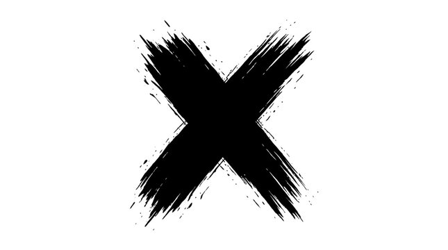 Black "X" Mark Brush Stroke on White Background