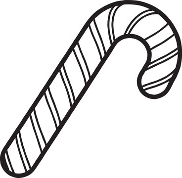 Classic striped candy cane line art illustration traditional christmas peppermint holiday treat icon isolated on white background for seasonal designs black and white hard candy