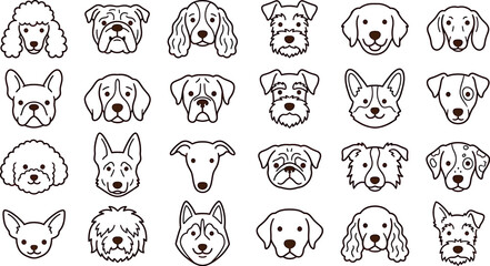 Set of dog breed icons, vector illustration of various dog faces © SampaRani