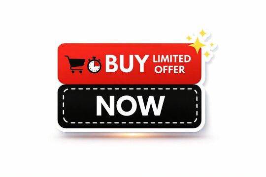 Red shopping cart buy now limited offer button with black now button