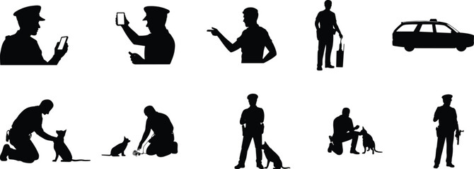 Police Officer and K9 Dog Silhouette Collection with Patrol Security and Law Enforcement Vector Illustration Set © MSTMONIRA