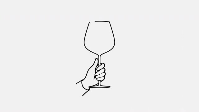 Simple Continuous Line Artwork Showing Hand Holding Wine Glass During Elegant Tasting Event