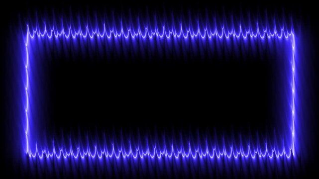 Blue neon rectangle pulsates and glows on black background stock footage
