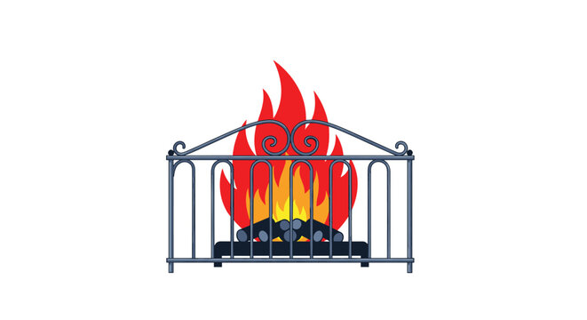 Roaring fire with logs behind fireplace screen