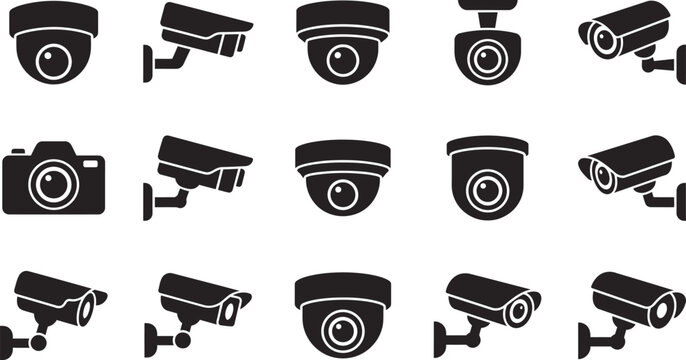 Security Camera Solid Icons Set
