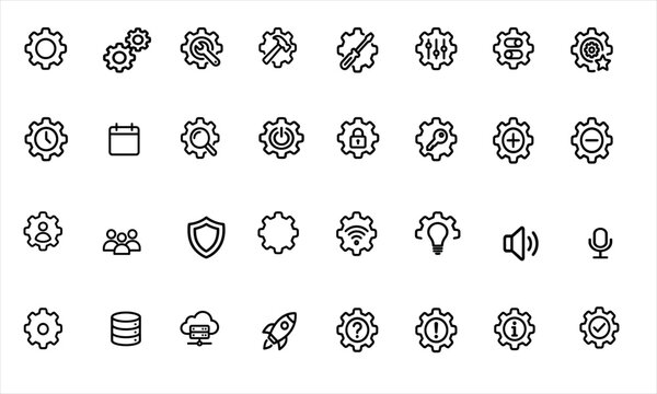 Settings and controls icon set linear style modern technology symbols