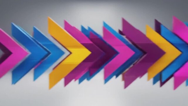 Abstract digital animation of colorful arrow shapes moving in sequence against a neutral background
