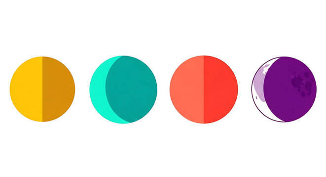 A colorful vector graphic illustration of four shaded circles in a row