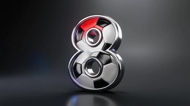 Elegant digit 8 inspired by football soccer game aesthetics, featuring premium metal shine light animation