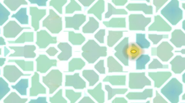 Geometric mosaic pattern with white lines on green blue background