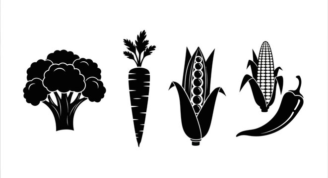 Vegetable icons set including broccoli carrot corn and pepper on white background