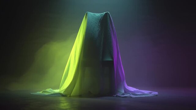 Mysterious Object Covered by Fabric in Dramatic Lighting.
