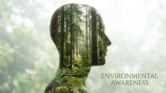 World Environment Day : A silhouette of a human head filled with a lush green forest, symbolizing environmental awareness