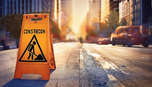 construction work sign on street
