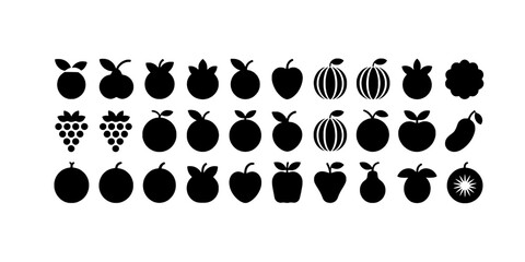 Fototapeta premium Fruits collection with apples, grapes, pears, and watermelons in black and white icons featuring food, healthy, nutrition with diet and healthy