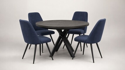 Fototapeta premium Round black dining table with blue chairs