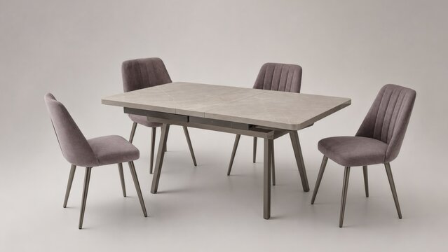 Modern dining table set with gray upholstered chairs