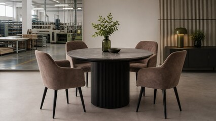 Fototapeta premium Round dining table with chairs in modern showroom