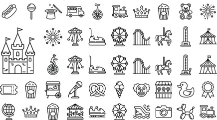 Vector set of minimalist Ferris wheel line icons and silhouettes for amusement park and carnival graphic design.eps,  © yousuf