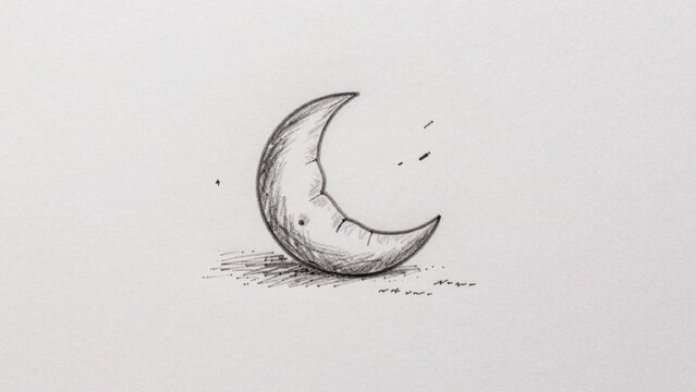 Black-and-white drawing plain light grey paper containing simple minimalist design center there stylized cresc