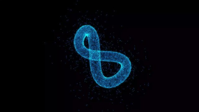 Abstract mobius strip animation loop with smooth transition design, Seamless loop 3D animation. Twisted Infinity Mobius Strip Looping Animation, infinite symbol shape made of particles. 4k animation