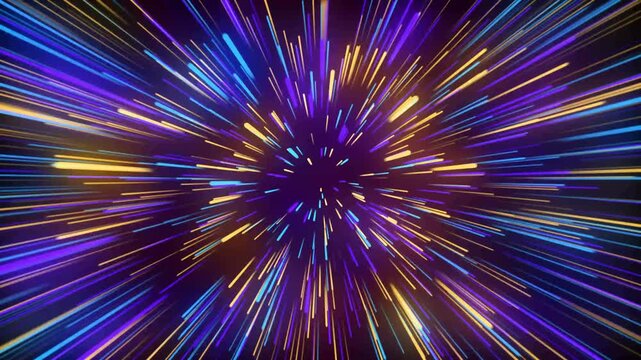 Flying through neon galaxy tunnel background, glowing hyperspace warp lines, futuristic sci fi speed travel animation, colorful cosmic streaks, seamless space loop, 4k motion graphics