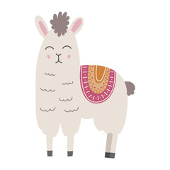 Naklejka premium Cute alpaca animal. Hand drawn funny alpaca relaxing and enjoying life in color cartoon childish style