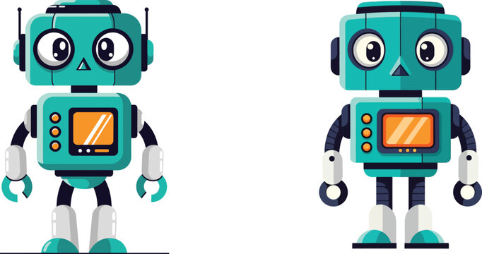 Turquoise robot characters a vector illustration with a white background and geometric shapes automation artificial character circuit clean code colorful computer concept creation digital electronic