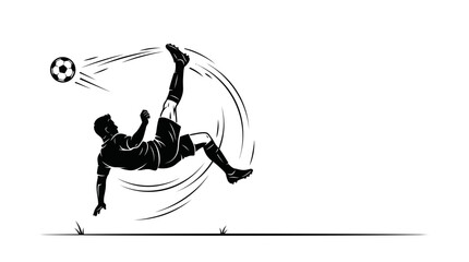 A dynamic sketch illustration of a soccer player performing an acrobatic bicycle kick. © hasna