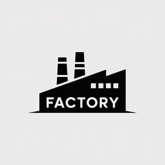Naklejka premium Simple black silhouette of a factory with smokestacks and the word FACTORY