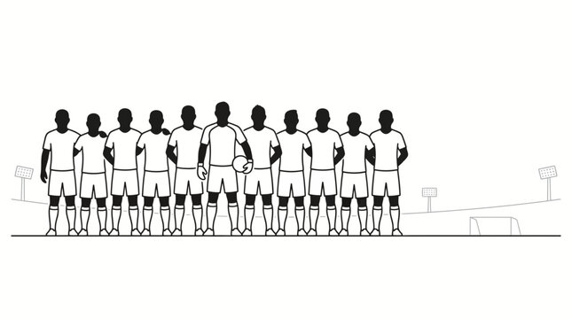 A full soccer team standing in a row for a group portrait.