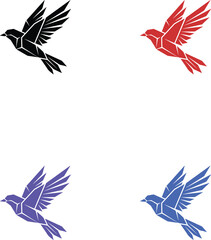 Obraz premium Four colorful abstract birds in flight vector icon on transparent background with copy space.