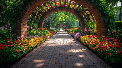 Fototapeta premium Colorful flower garden pathway