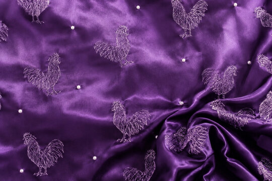 Royal Purple Rooster Silk Fabric Texture